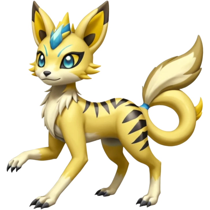 Splash-marked Colorful Patterned Exotic Meloetta-Zeraora-Lombax-Renamon-Protogen-Palkia-hybrid-fusion-Fakémon-creature, full body emoji