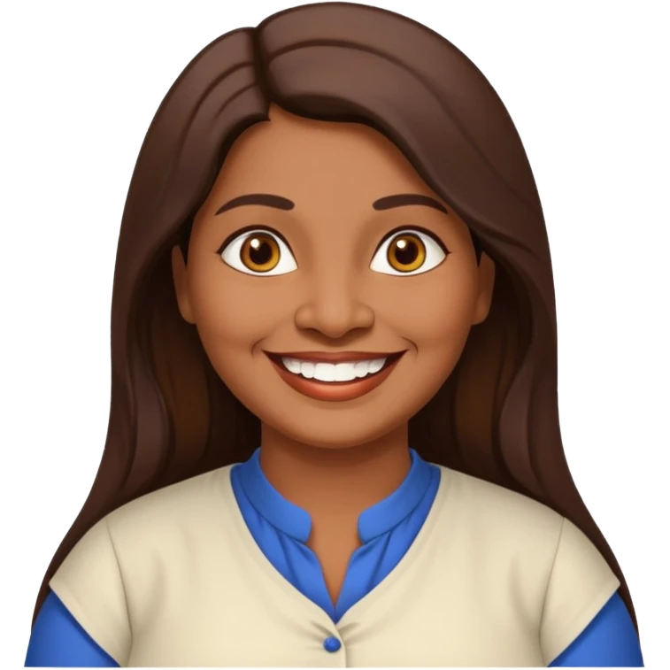 50 yr old chubby Sri Lankan woman, dark skin, straight brown hair, big smile, white teeth, european clothes, longer hair emoji