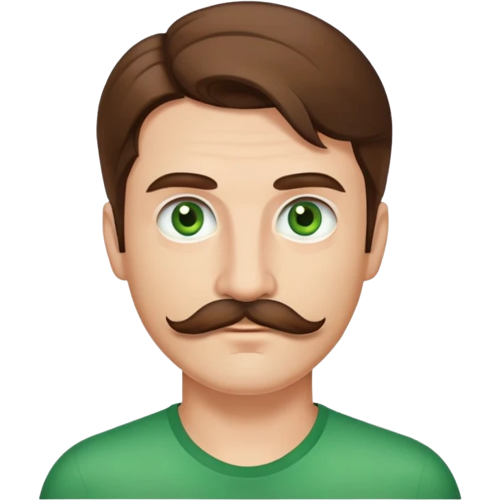 Man with brown medium length hair and a moustache and green eyes emoji