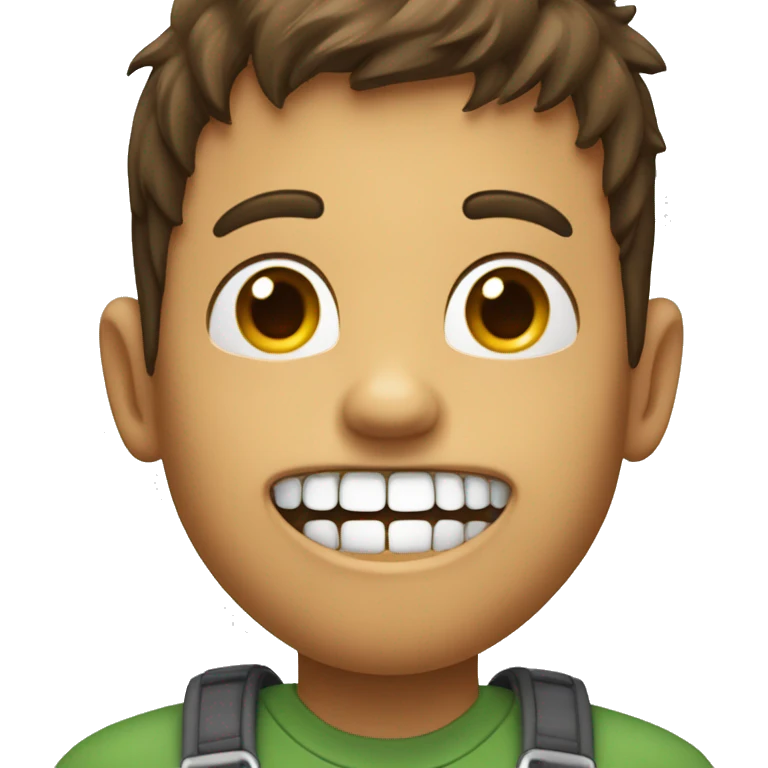 A boy having teeth like bottle opener with his lower part of lip slightly bakwards and upper teeth to the front emoji