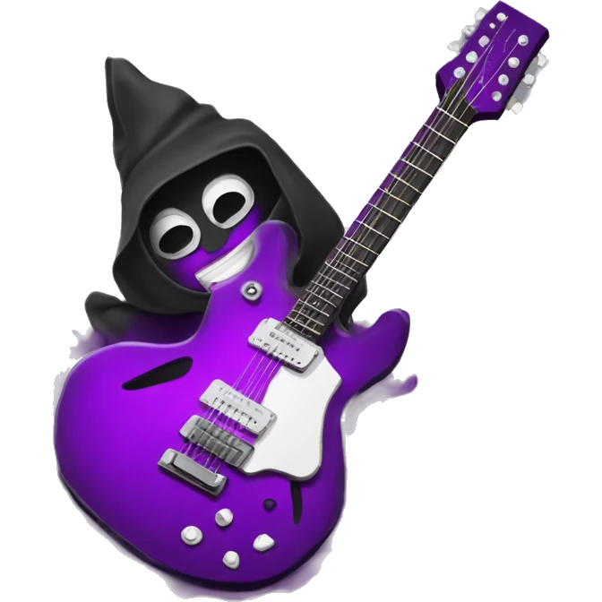 Un cuervo purpura enojado tocando una guitarra eléctrica vestido rockero emoji