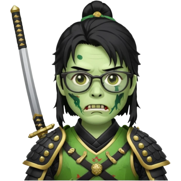 green zombie long hair samurai with glasses  emoji