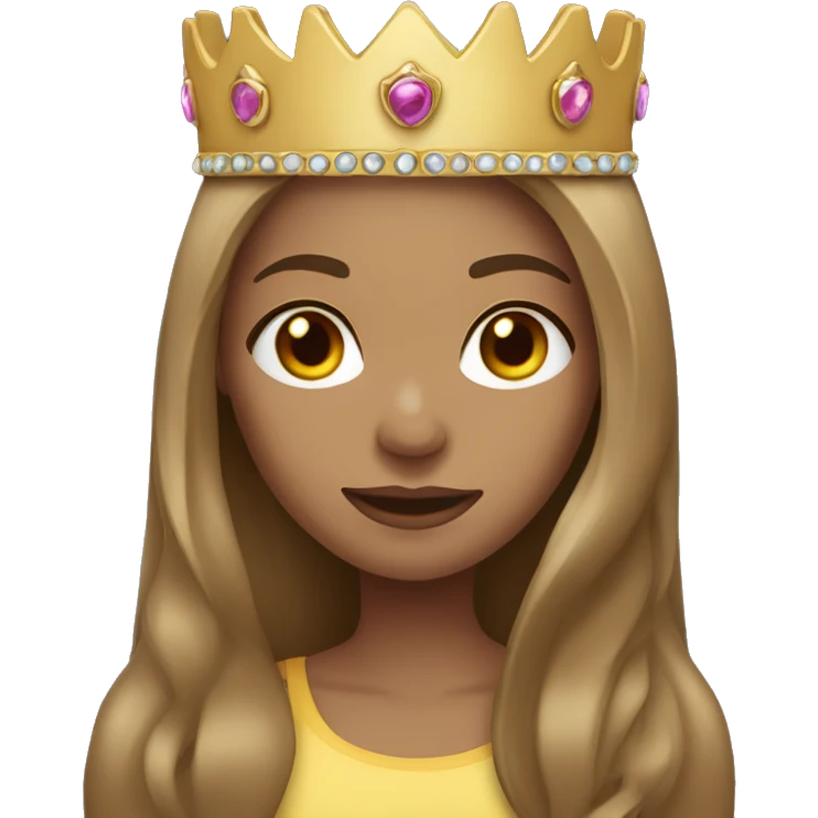Female, light skin, straight long light brown hair, wearing a crown emoji