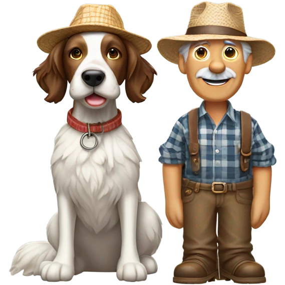Old farmer man with springer spaniel  emoji