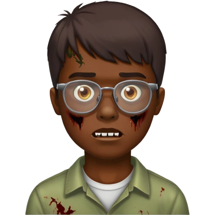 Tom de pele moreno franja cabelo curto marrom óculos zumbi emoji