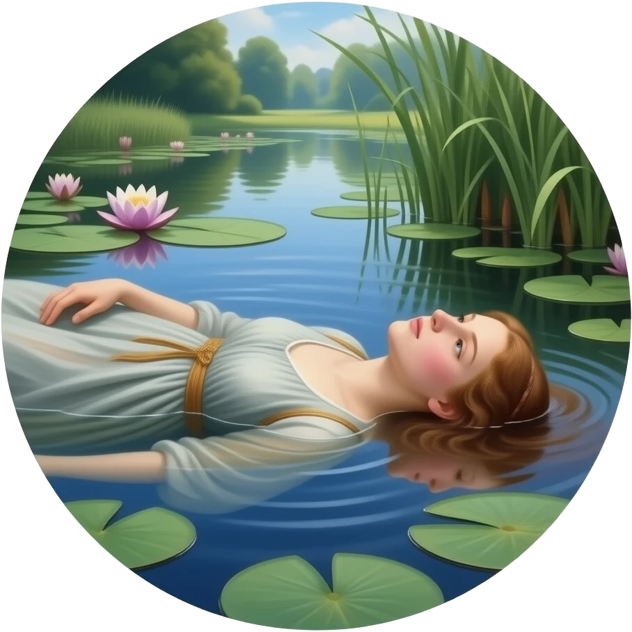 Ophelia lies in the water - a scene from the original painting by John Everett Miles emoji