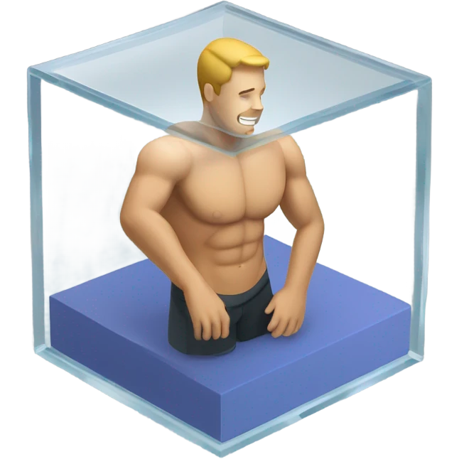 man abs inside a glass cube on a stand isometric view emoji