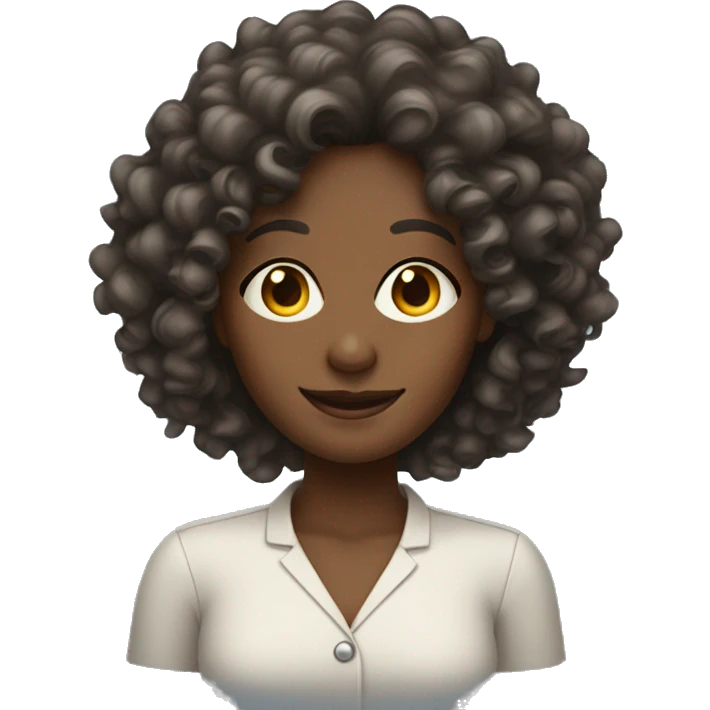 darker skin tone lady with curly hair who is very smart and happy emoji