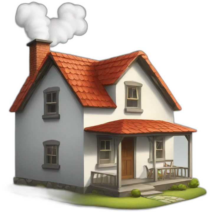 farmhouse with chimney with smoke coming out emoji