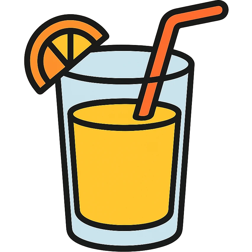 Glass of yellow juice with straw, fresh lemonade or orange juice emoji