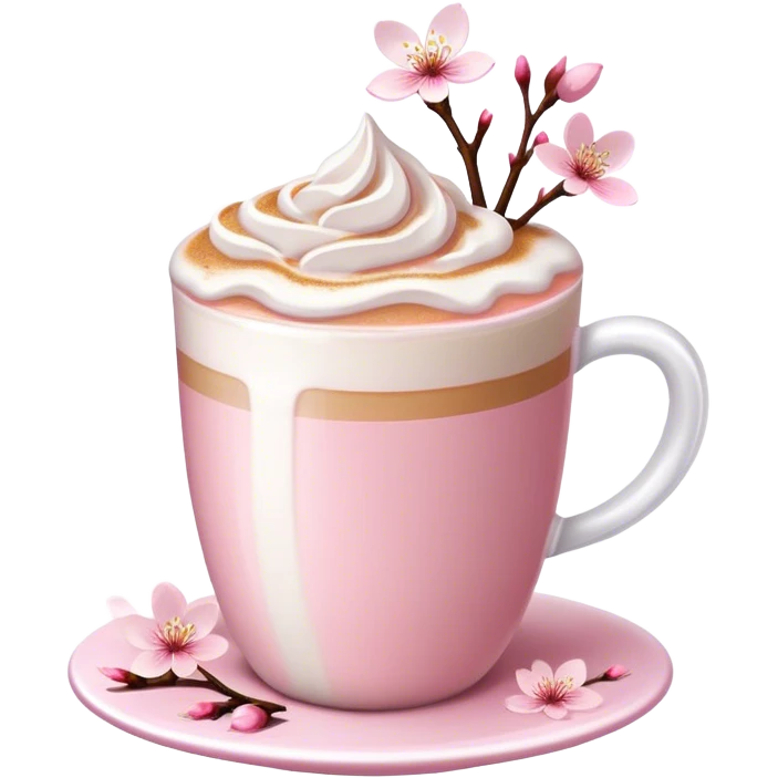 Pink, whimsical-style “cherry blossom” latte emoji