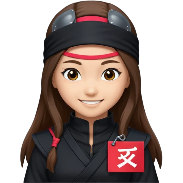i need girl ninja smile with long brown hair with black costume with name mabel emoji