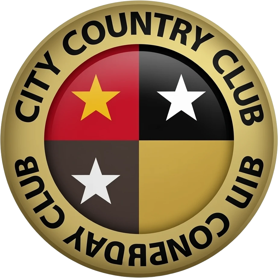 skin city country club with a line in the middle red black gold crest emoji