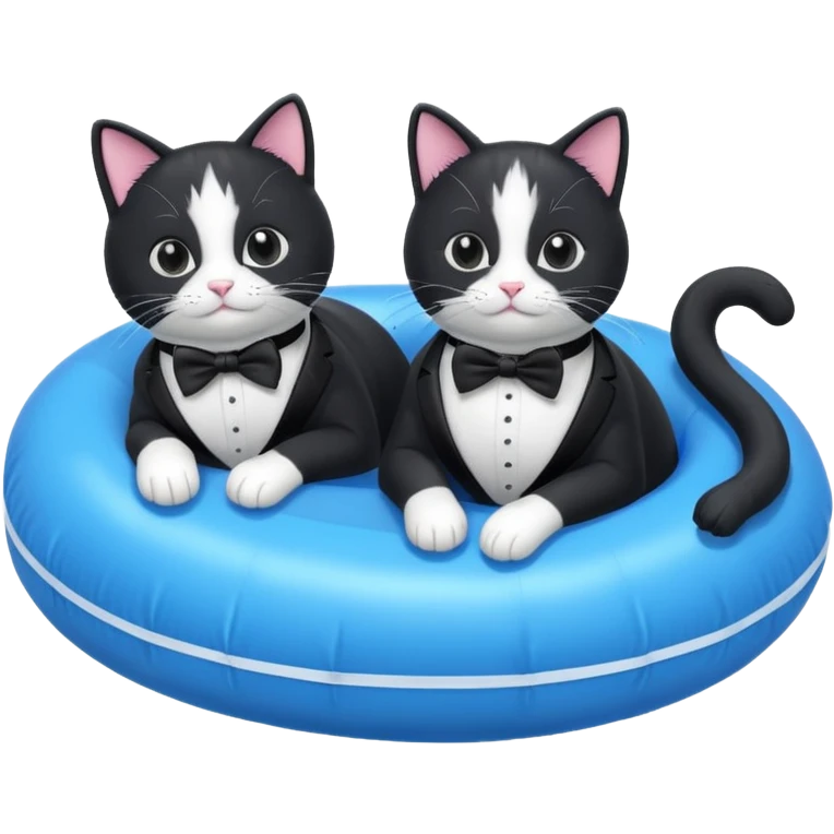 Two tuxedo cats on a tube in a lake  emoji