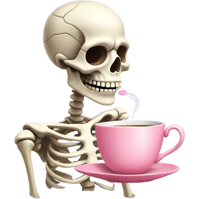 Skeleton sipping tea from a pink teacup  emoji