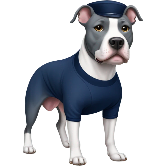 Gray pitbull wearing a navy jersey emoji