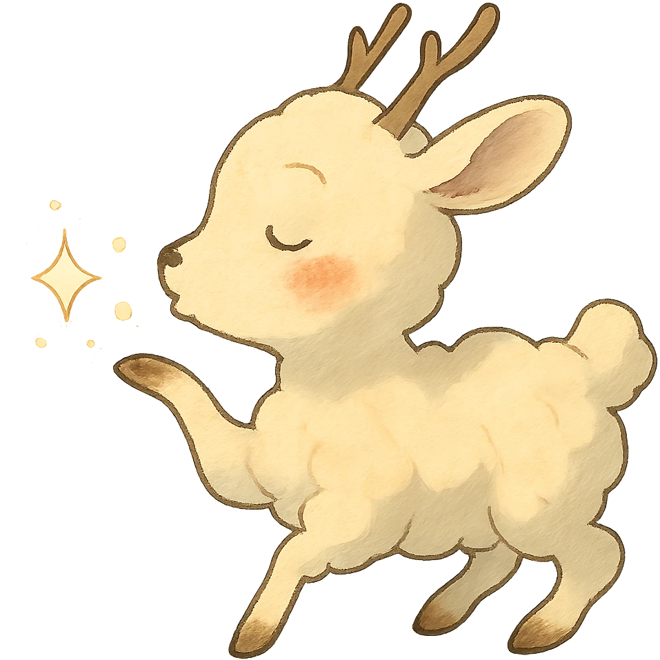 vanilla cloud doe with rosy cheeks, blowing a sparkling kiss, soft Ghibli style emoji