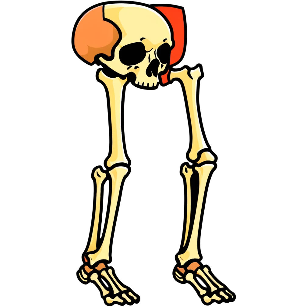 knee bone, patella with femur and tibia bones, skeletal knee joint emoji
