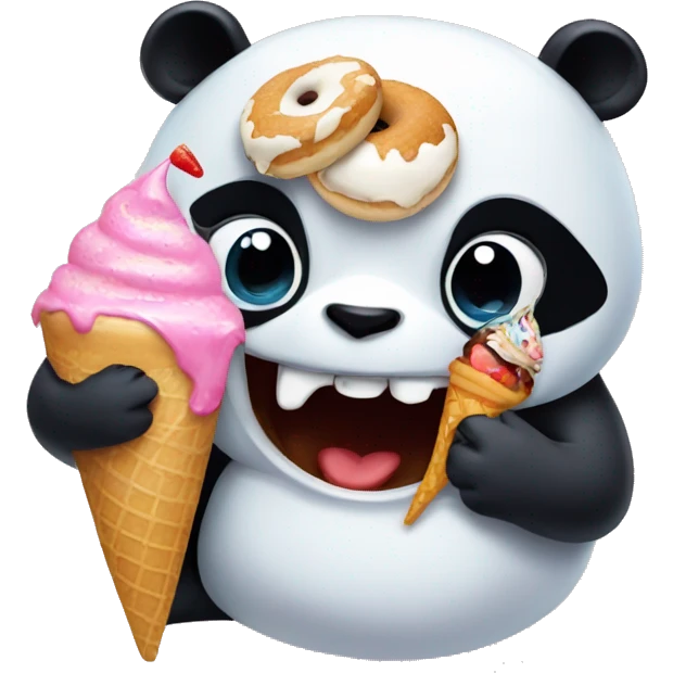 Panda eating ice cream with dolphin eating a donut  emoji