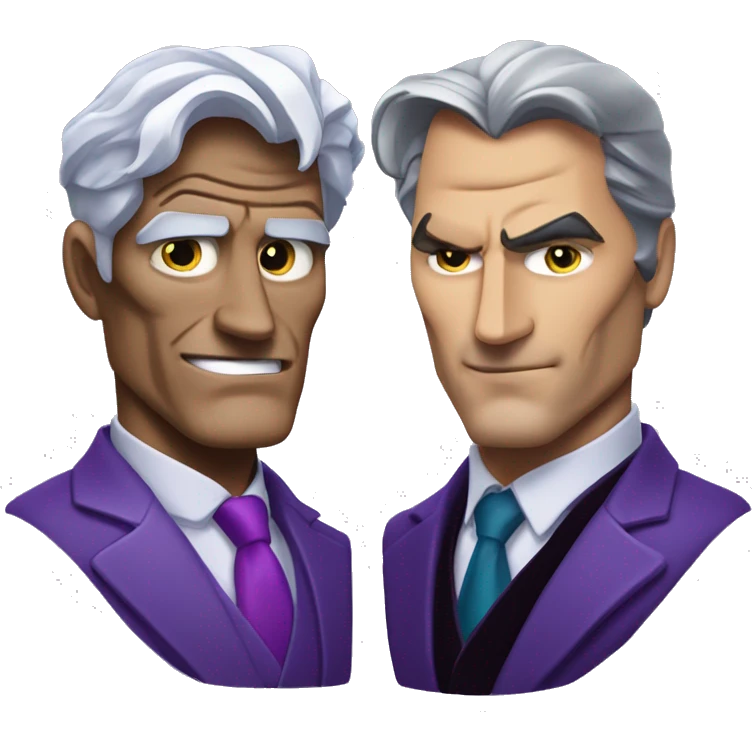 two-face, harvey dent, batman villian, right side of face purple, grey hair emoji