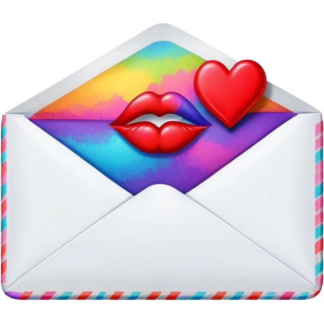 A psychedelic-colored sealed with a kiss mark emoji