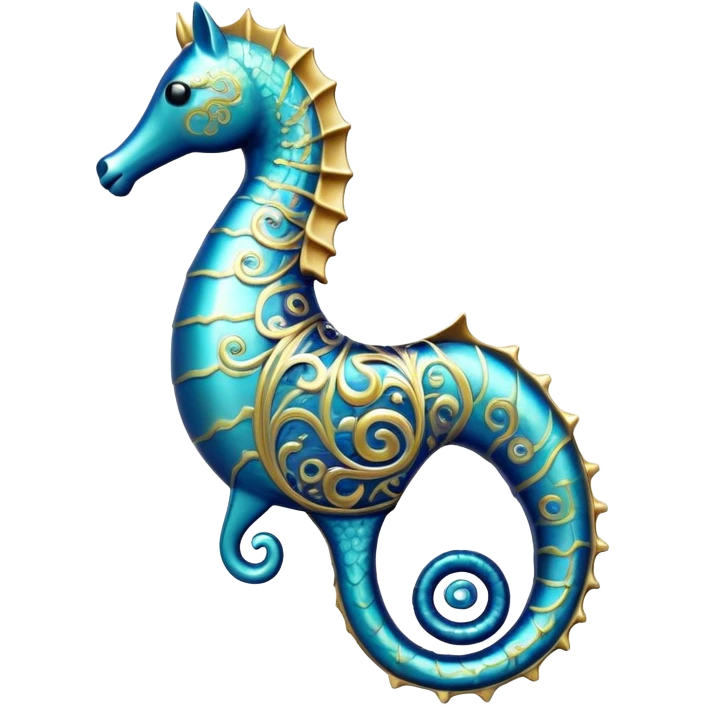 Cinematic Noble Sea Horse Portrait Emoji, Poised and elegant, with a delicate, upright body adorned with intricate, flowing patterns and a gracefully curled tail, with keen, expressive eyes, Simplified yet sharp and sophisticated features, highly detailed, glowing with a soft, aquatic luminescence, high shine, intelligent and refined, stylized with an air of ethereal marine grace, focused and poised, soft glowing outline, capturing the essence of a watchful and confident sea guardian that appears ready to drift out of the screen with effortless authority! emoji