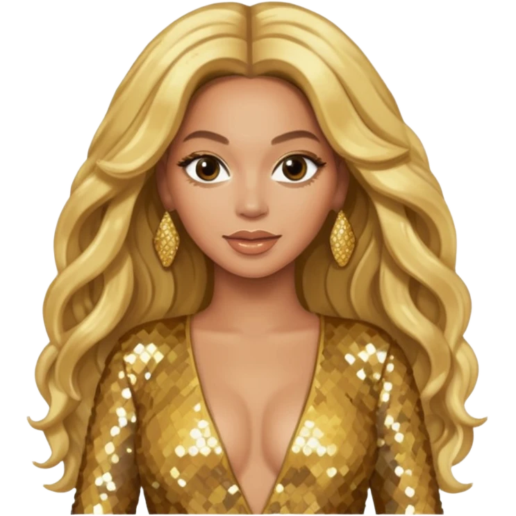 Beyonce from Destiny's Child with long blonde hair, gold outfit emoji