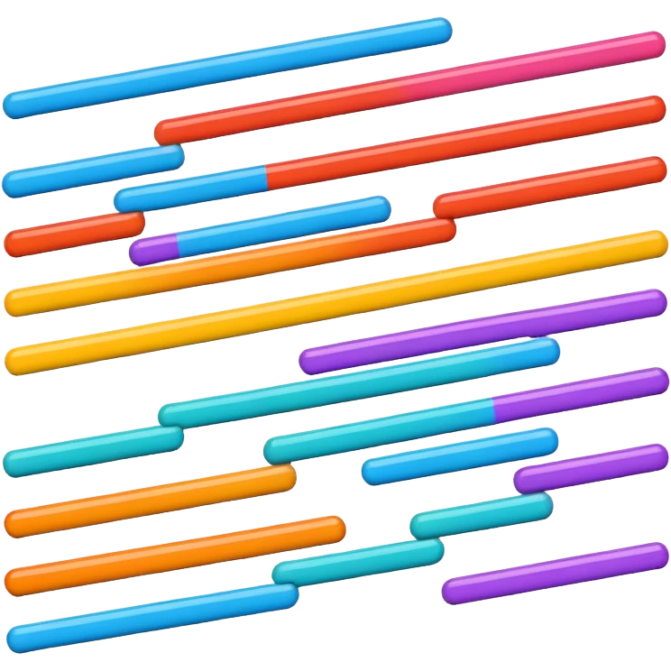 Horizontal multiple little bars merging into a bigger, survey style emoji