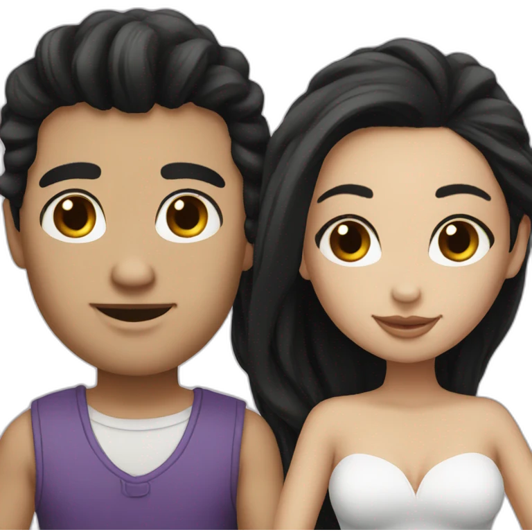 White skin Couple having black hair emoji