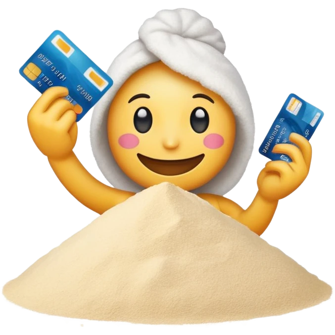 Happy emoji with credit card in hand and a pile of flour emoji