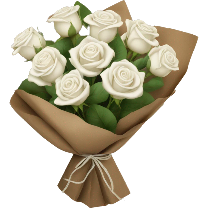white roses bouquet in brown paper emoji