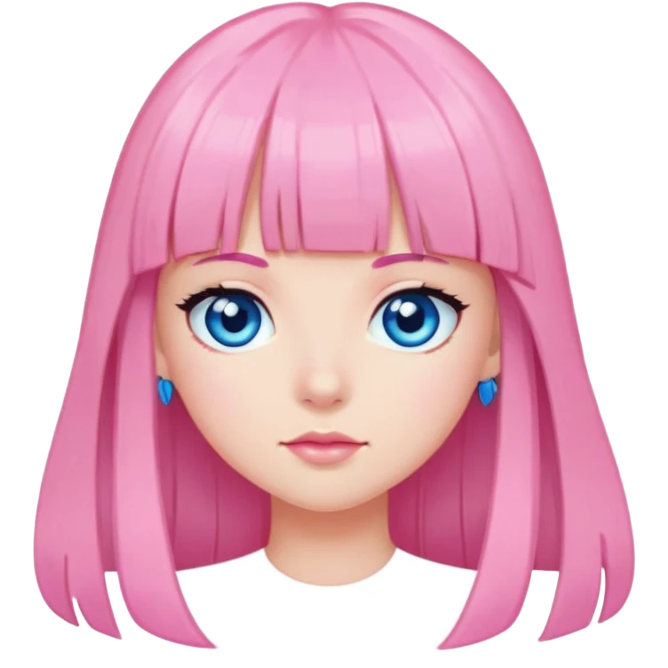 girl with long black hair and bangs blue eyes and hair clips in pink emoji