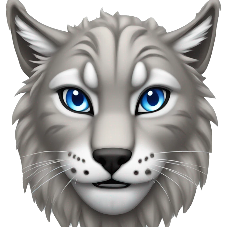 Grey lynx male blue eyes growling fangs angry emoji