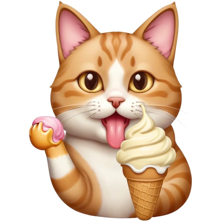 Cute cuddly cat licking ice cream emoji