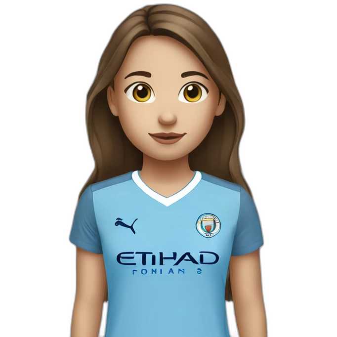 Little girl with brown hair and eyes wearing Manchester City football shirt emoji