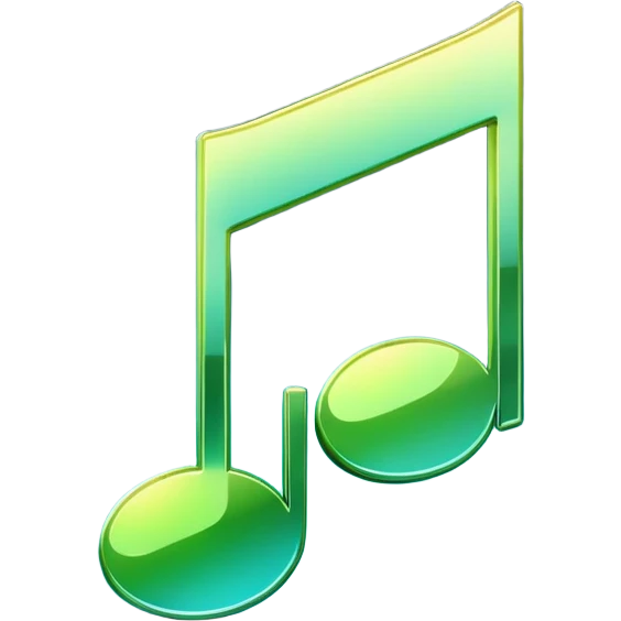 music icon, shining, 3D gradient blue to green music icon logo note  no background unique y2k clipart emoji