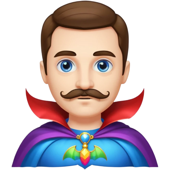 Vampire with mustache and blue eyes in rainbow cape emoji