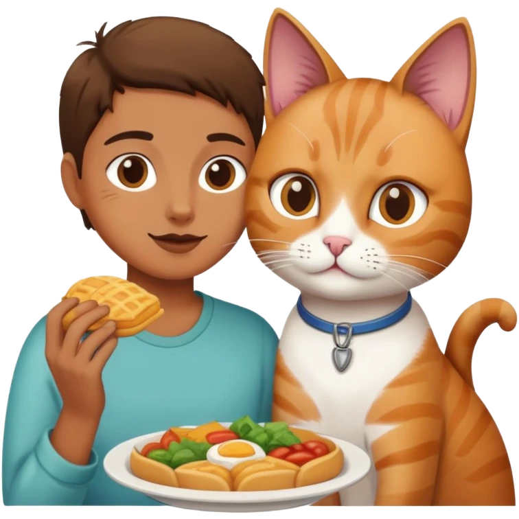 Human sharing food with cat emoji
