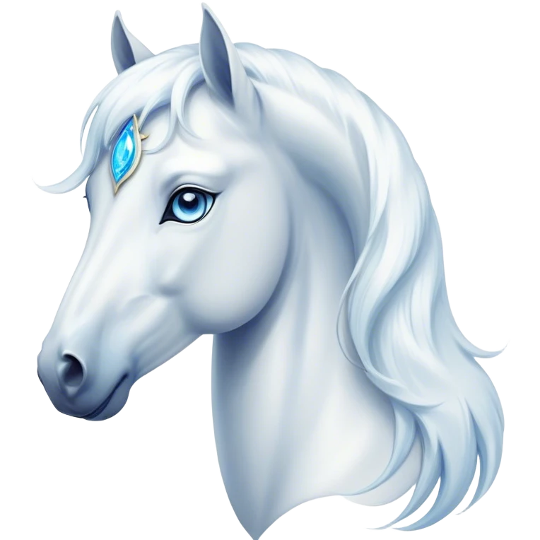 Cinematic Elegant White Horse Portrait Emoji, Head held high with a serene, graceful gaze, showcasing a magnificent pure white fur with a radiant shimmer, flowing mane and tail, and luminous blue eyes that exude beauty and grace, Simplified yet majestically refined features, highly detailed, glowing with a soft, ethereal light, high shine, poised and breathtaking, stylized with an air of pure elegance, capturing the essence of a stunning and graceful steed, so beautiful it feels like it could gallop out of the screen with effortless charm! emoji