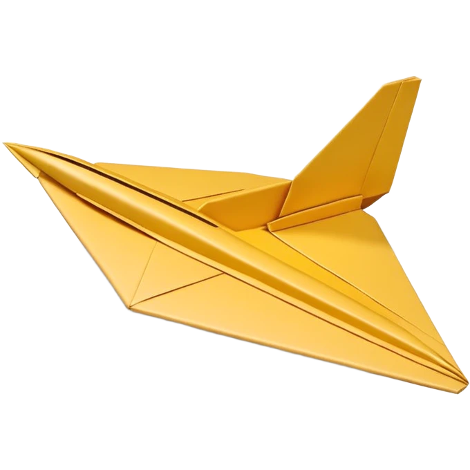 3D render of Paper Airplane made entirely of folded origami paper, sharp creases, cardboard texture, matte finish, visible paper grain, craft aesthetic,  emoji style, isolated on white background --v 6.0 emoji