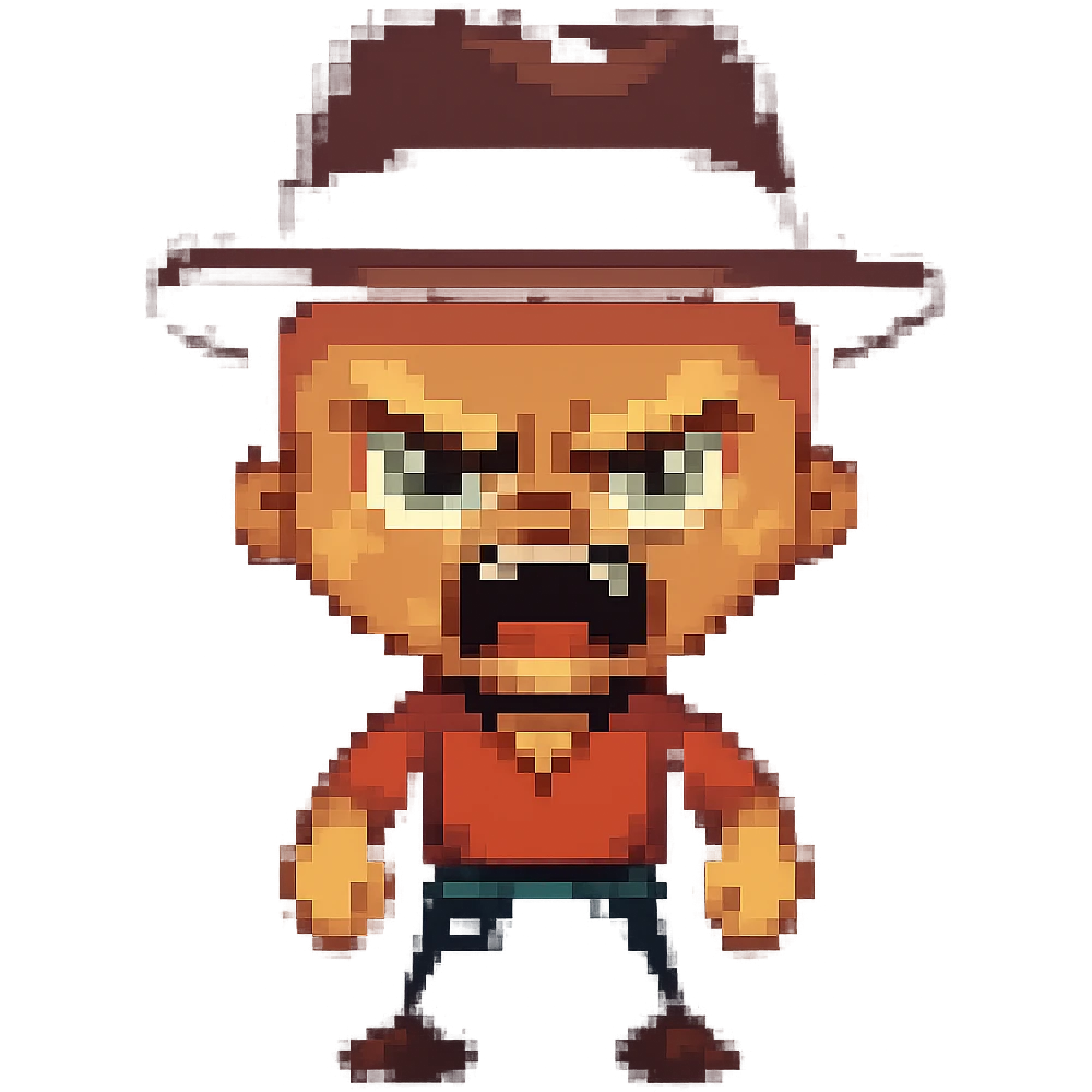Jack Jack in the style of pixel art, angry with a hat emoji