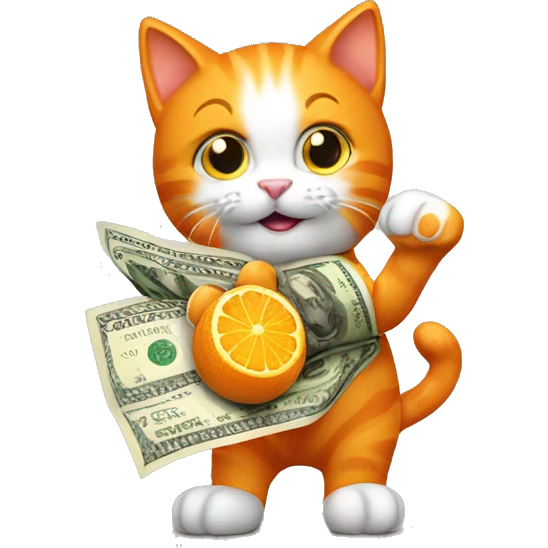 orange kitty holding dollar in paws emoji