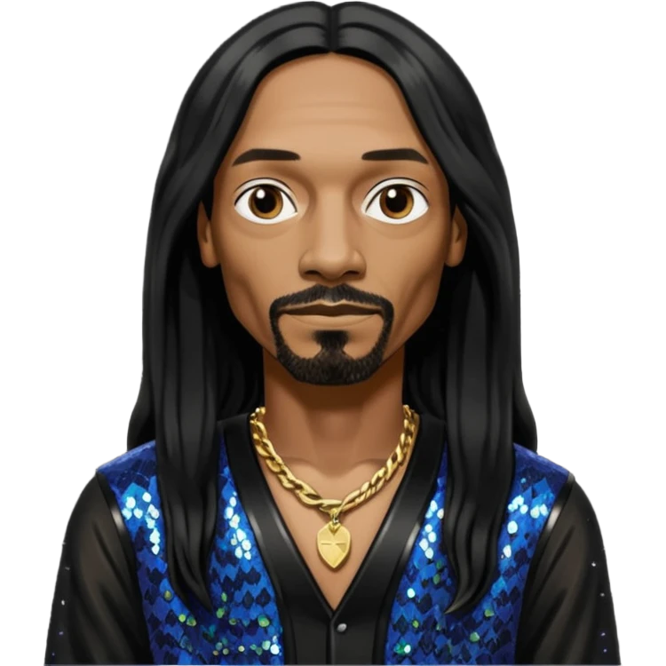 Snoop Dogg with long black hair, black sequin outfit emoji