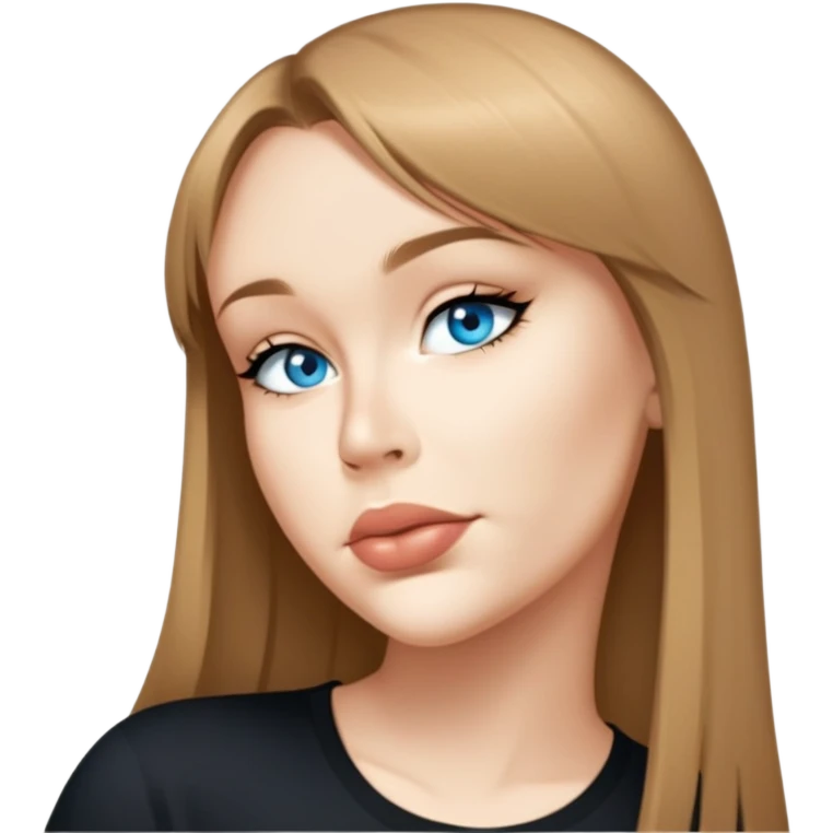 female, wearing black tshirt, long dark-blonde hair with thin bangs emoji