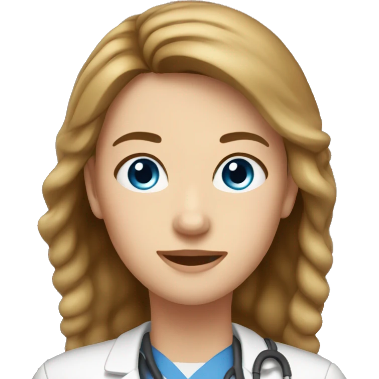 Vet with brown hair blue eyes woman emoji