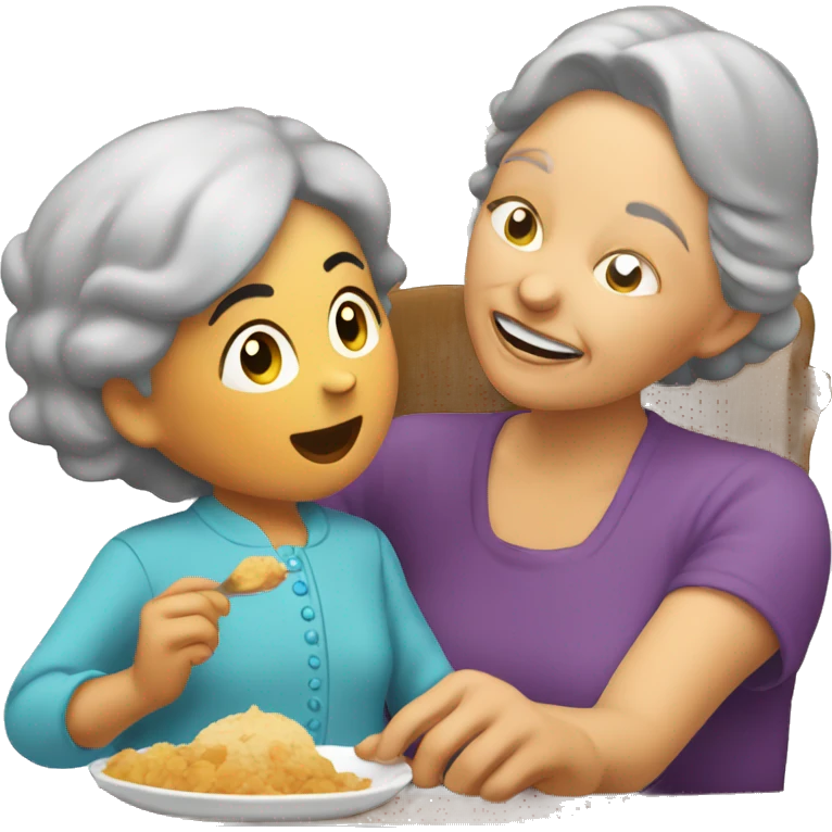grandmother feeding grand daughter  emoji