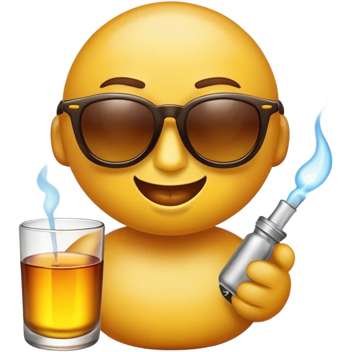 yellow emoji face style, has sunglasses and a glass oil burner in its mouth  emoji
