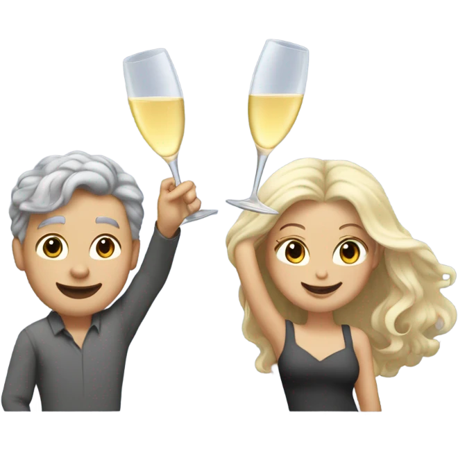 a white boy with gray hair and a girl with long blond wavy hair dancing with a glass of champagne emoji