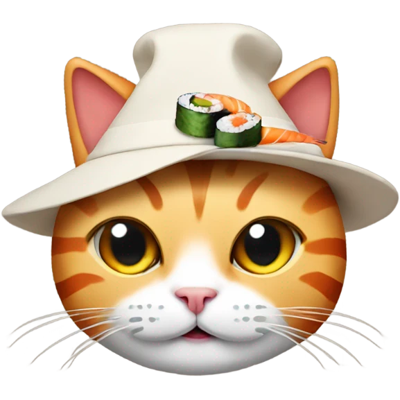 cat wearing a hat made out of sushi emoji