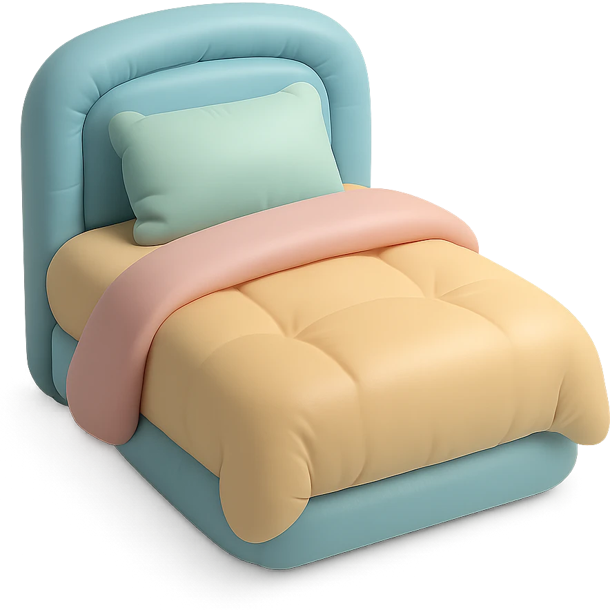 soft cushion style illustration of a bed, pastel colors emoji